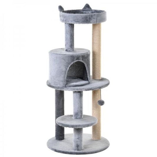 Katzenbaum 4-Stock Katzenhöhle mit Spielbällen Sitzstange Sisalsäule Sisal Plüsch Grau - Palo24