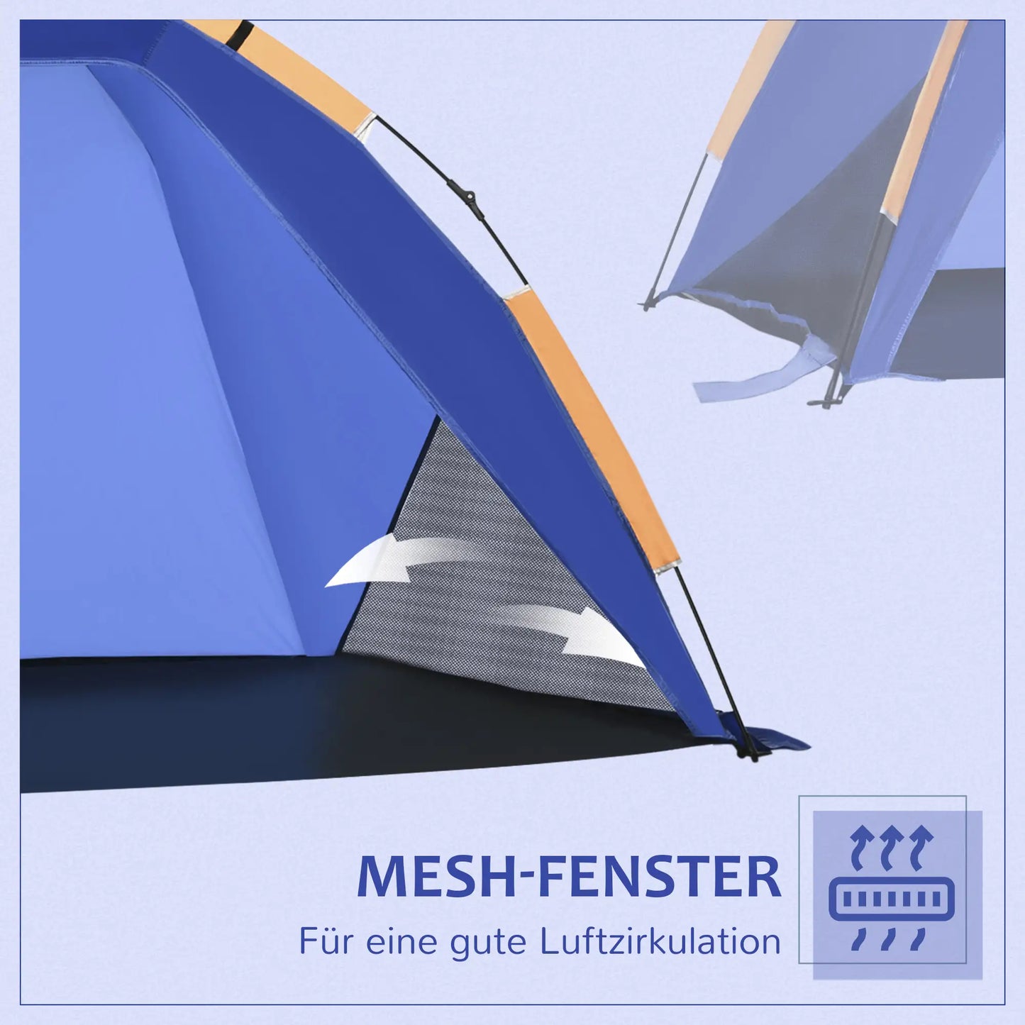Strandmuschel, Strandzelt, Pop up Campingzelt, Netzfenster, Tragetasche, 2-3 Personen