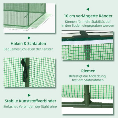 Foliegewächshaus mit Fenster Treibhaus Tomatenhaus Frühbeet 180 x 90 x 70 cm Grün