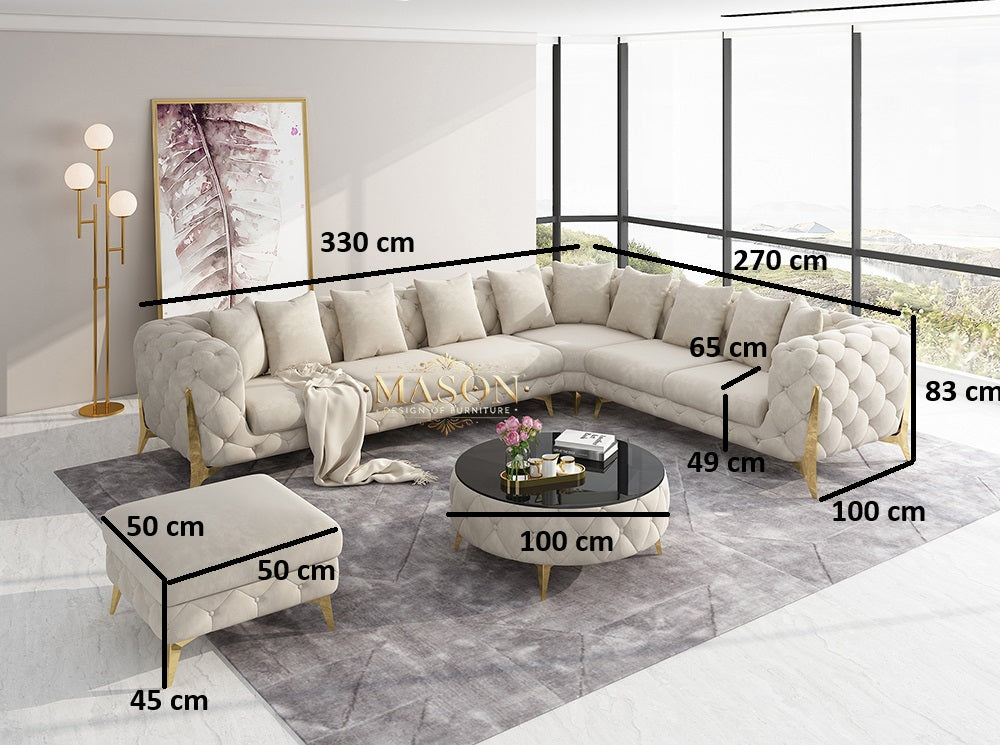 Luxus Sofa Wohnlandschaft L-Form Samt Beige