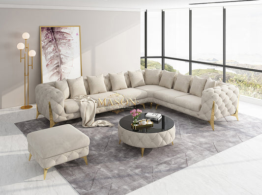 Luxus Sofa Wohnlandschaft L-Form Samt Beige