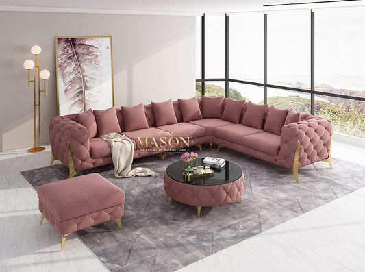 Luxus Sofa Wohnlandschaft L-Form Samt Altrosa