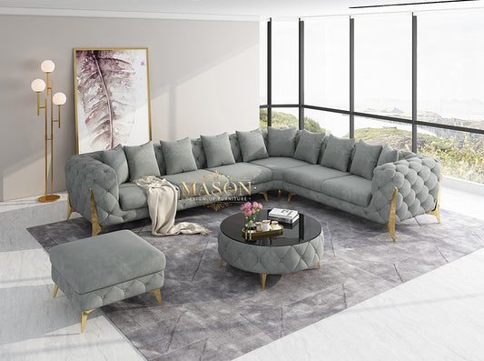 Luxus Sofa Wohnlandschaft L-Form Samt Hellgrau