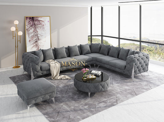 Luxus Sofa Wohnlandschaft L-Form Samt Grau Silber