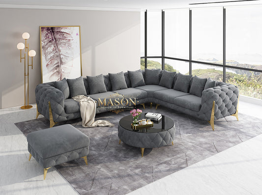 Luxus Sofa Wohnlandschaft L-Form Samt Grau