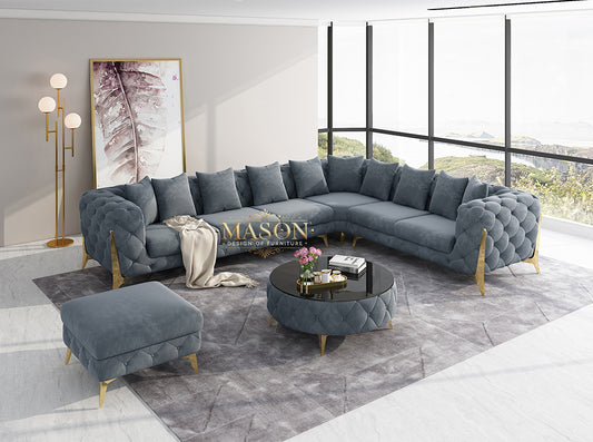 Luxus Sofa Wohnlandschaft L-Form Samt Anthrazitblau