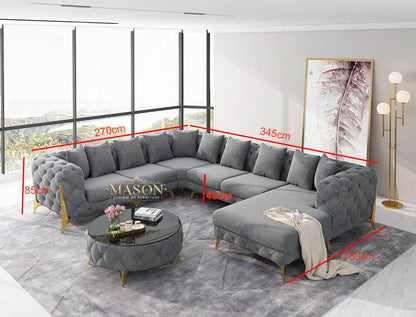 Luxus Sofa Wohnlandschaft U-Form Samt Grau