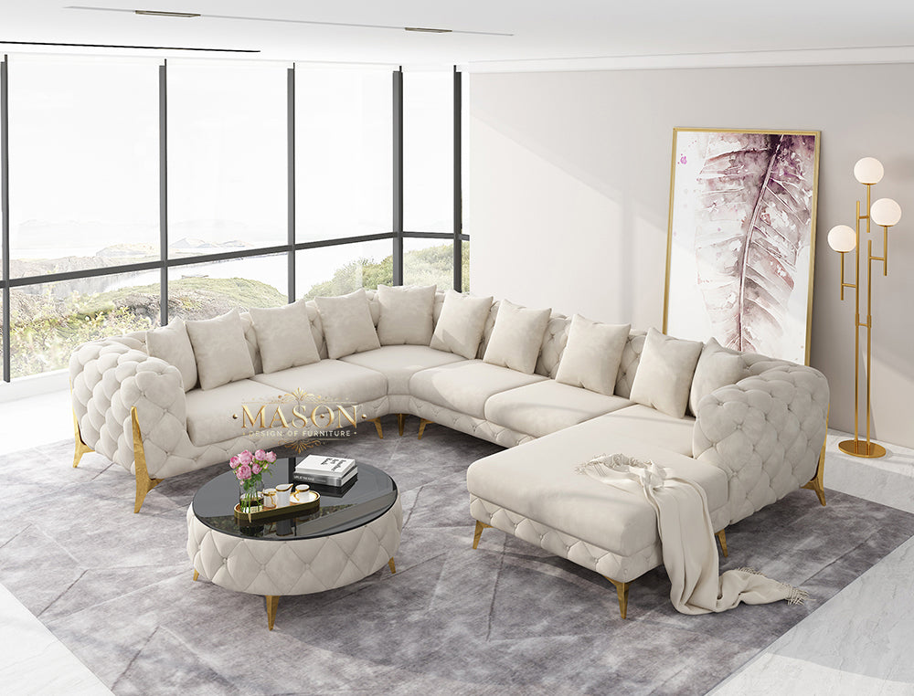 Luxus Sofa Wohnlandschaft U-Form Samt Beige