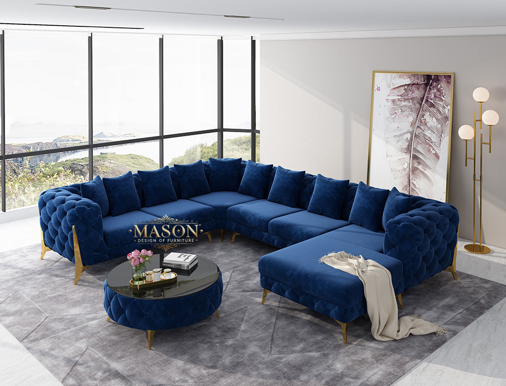 Luxus Sofa Wohnlandschaft U-Form Samt Blau