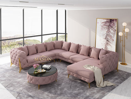 Luxus Sofa Wohnlandschaft U-Form Pastellrosa Samt