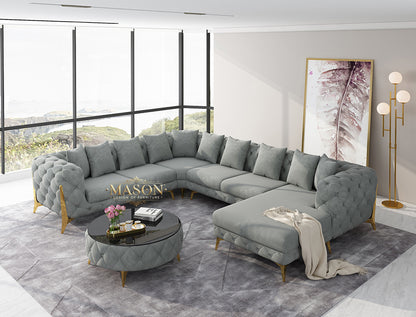 Luxus Sofa Wohnlandschaft U-Form Samt Hellgrau