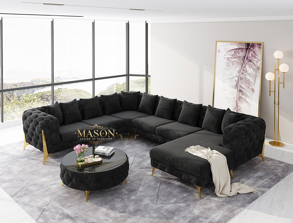 Luxus Sofa Wohnlandschaft U-Form Samt Schwarz