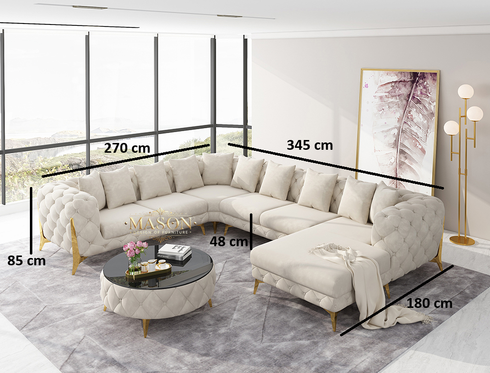 Luxus Sofa Wohnlandschaft U-Form Samt Beige