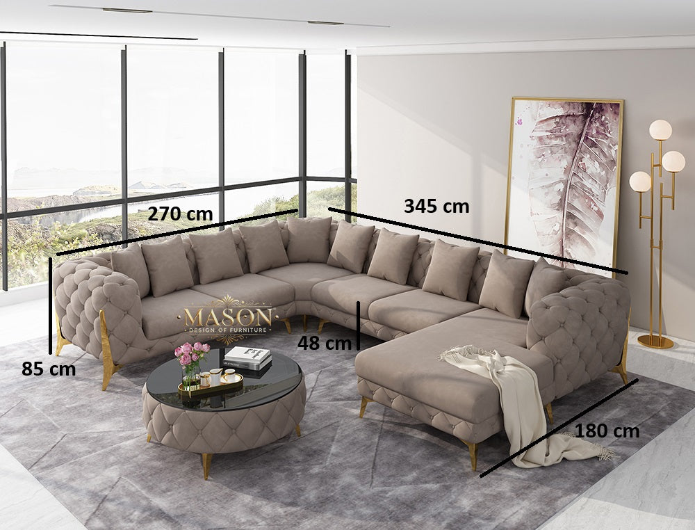 Luxus Sofa Wohnlandschaft U-Form Samt Taupe