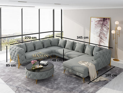 Luxus Sofa Wohnlandschaft U-Form Samt Hellgrau