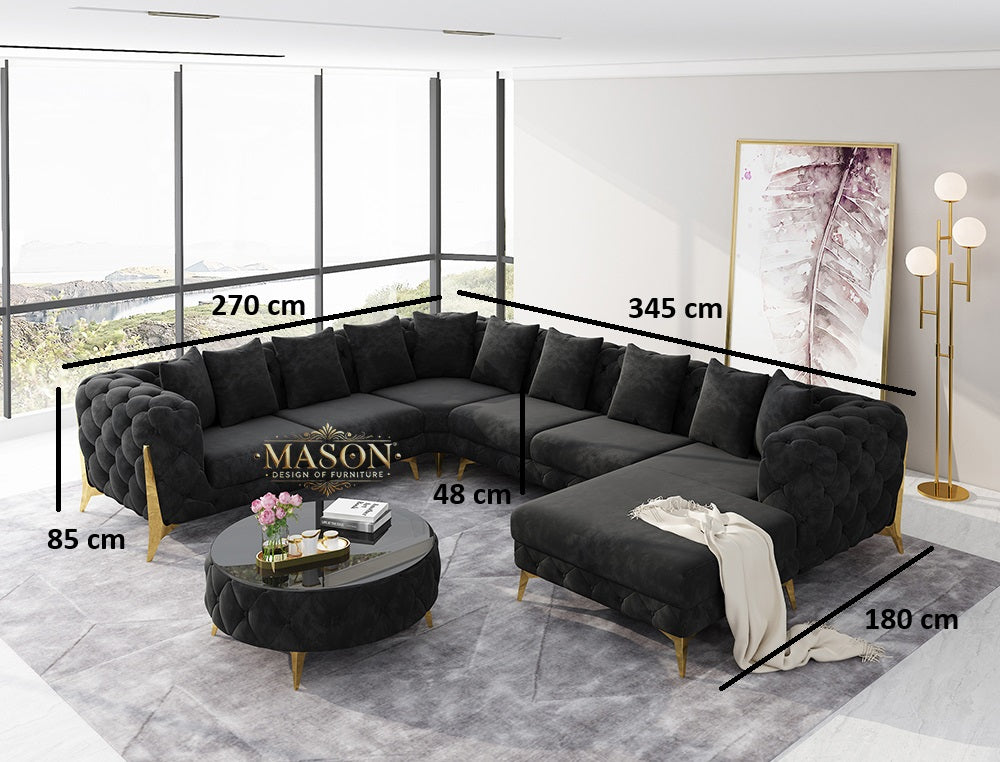 Luxus Sofa Wohnlandschaft U-Form Samt Schwarz