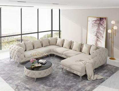 Luxus Sofa Wohnlandschaft U-Form Samt Beige