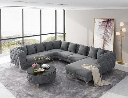 Luxus Sofa Wohnlandschaft U-Form Samt Grau