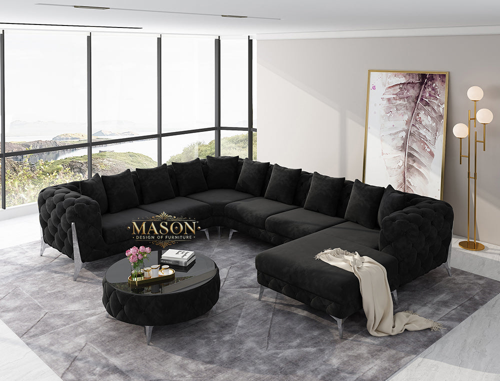 Luxus Sofa Wohnlandschaft U-Form Samt Schwarz