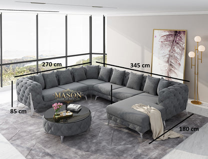 Luxus Sofa Wohnlandschaft U-Form Samt Grau