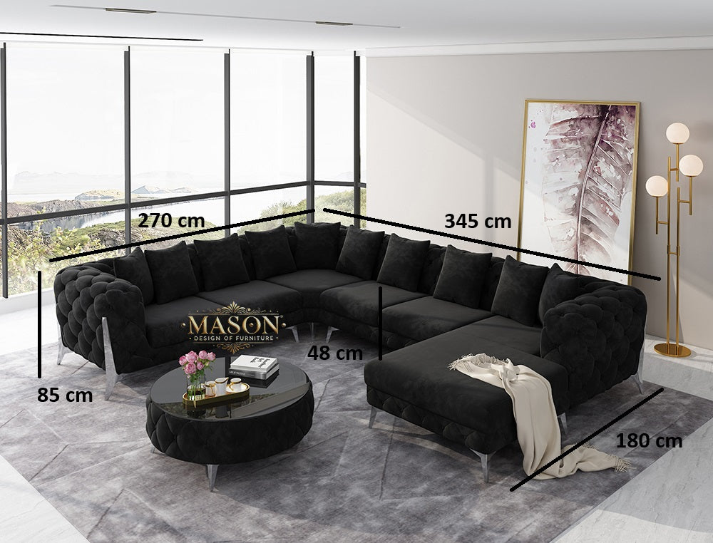 Luxus Sofa Wohnlandschaft U-Form Samt Schwarz