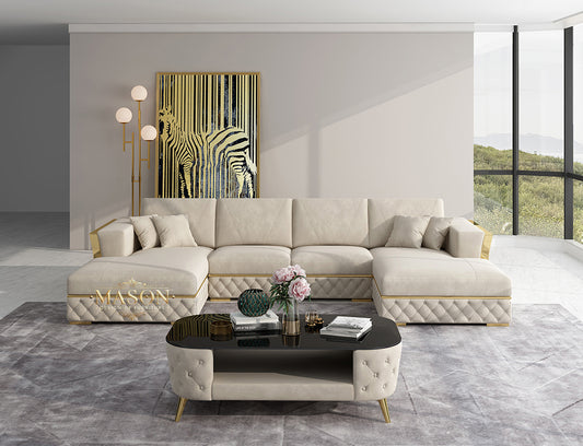 Luxus Sofa Loft Style U-Form Samt Beige