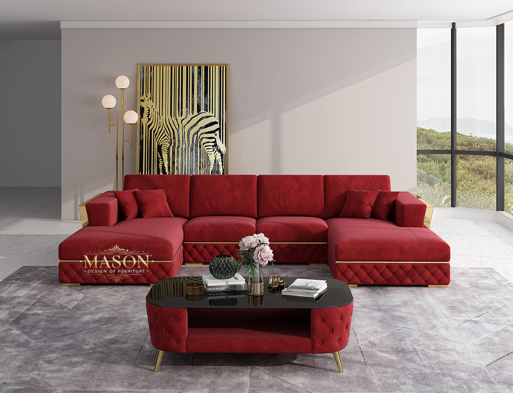 Luxus Sofa Loft Style U-Form Samt Rot