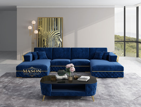 Luxus Sofa Loft Style U-Form Samt Blau