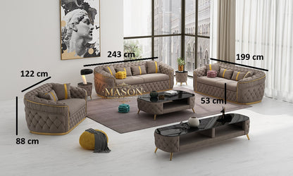 Chesterfield Sofa 3er Set Taupe Samt