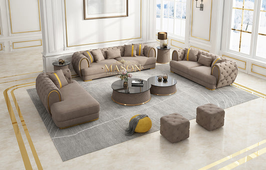 Chesterfield Sofa 3er Set Taupe Samt