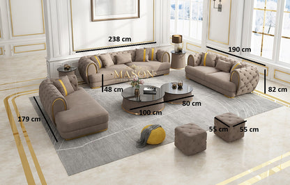 Chesterfield Sofa 3er Set Taupe Samt