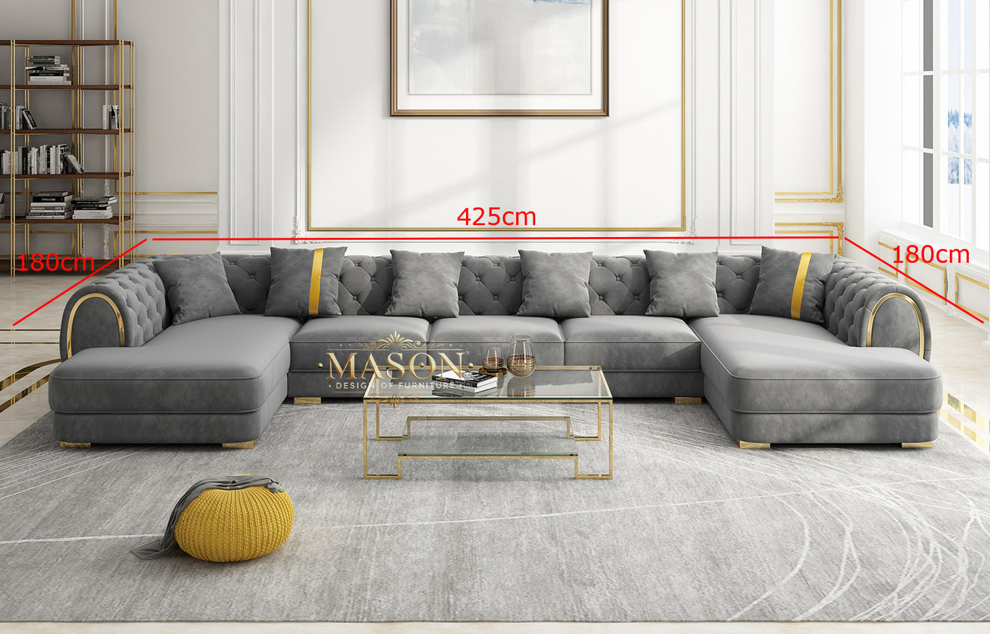 XXL Luxus Sofa Wohnlandschaft U-Form Samt Grau