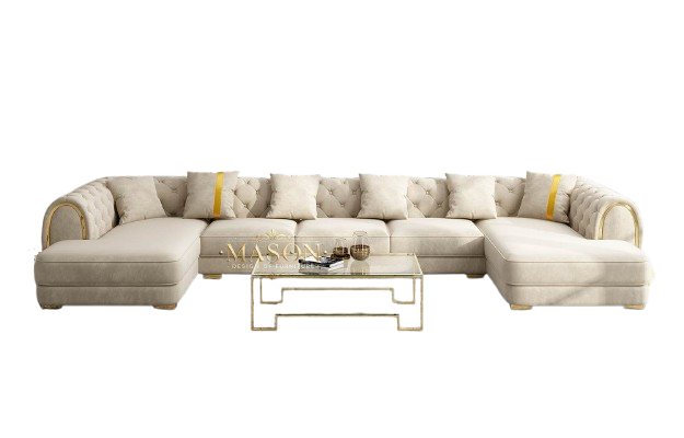 XXL Luxus Sofa Beige U-Form Wohnlandschaft aus Samt in Beige - Palo24