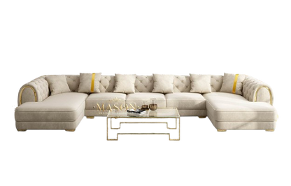 XXL Luxus Sofa Beige U-Form Wohnlandschaft aus Samt in Beige - Palo24