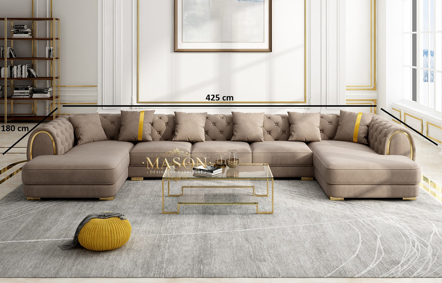 XXL Luxus Sofa Wohnlandschaft U-Form Samt Taupe