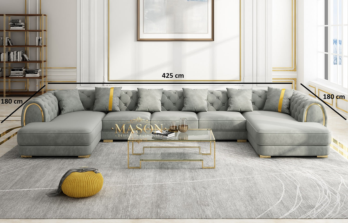 XXL Luxus Sofa Wohnlandschaft U-Form Samt Hellgrau