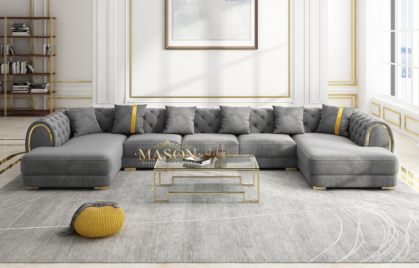 XXL Luxus Sofa Wohnlandschaft U-Form Samt Grau