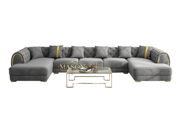 XXL Design Sofa Wohnlandschaft U-Form Samt Grau Gold - Palo24