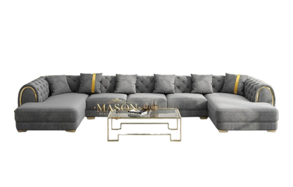 XXL Design Sofa Wohnlandschaft U-Form Samt Grau Gold - Palo24