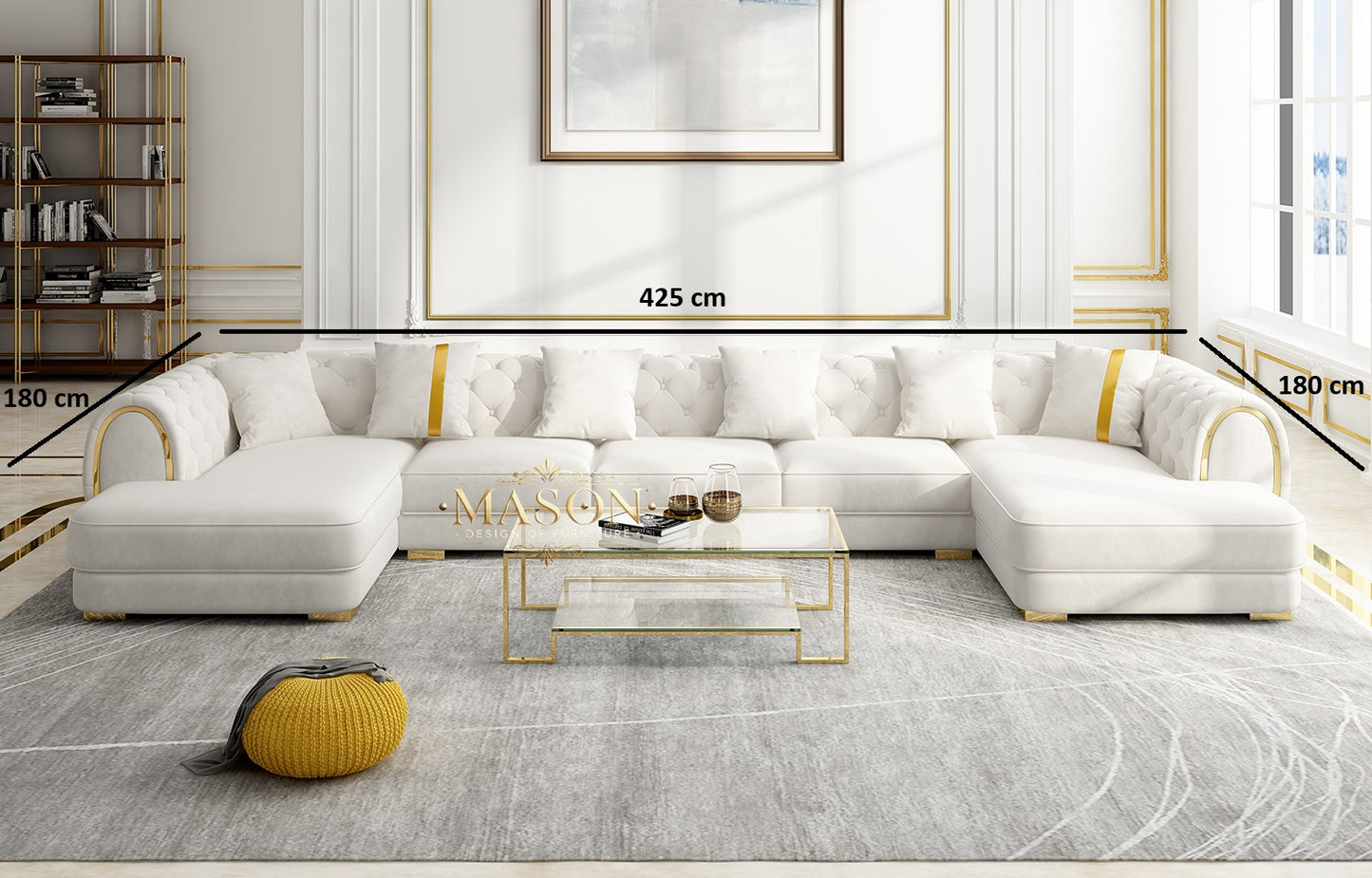 XXL Luxus Sofa Wohnlandschaft U-Form Samt Weiss