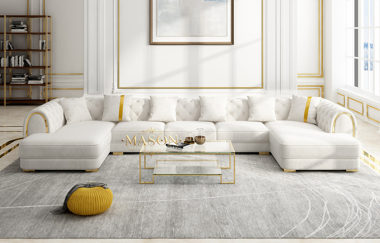 XXL Luxus Sofa Wohnlandschaft U-Form Samt Weiss