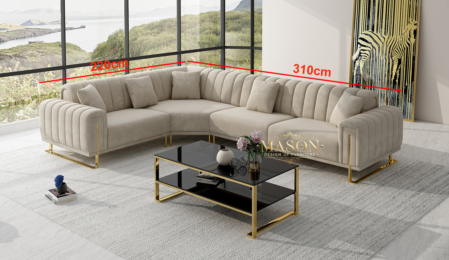 Luxus Sofa Wohnlandschaft L-Form Samt Beige