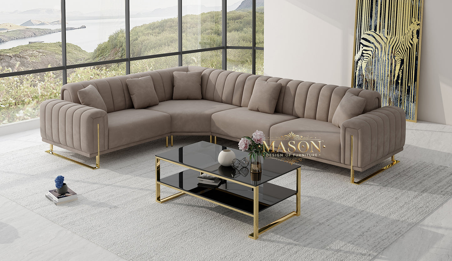 Luxus Sofa Wohnlandschaft L-Form Samt Taupe