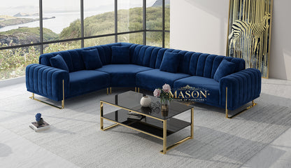 Luxus Sofa Wohnlandschaft L-Form Samt Blau