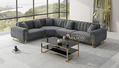 Luxus Sofa Wohnlandschaft L-Form Samt Grau