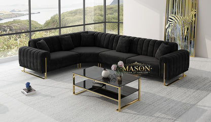 Luxus Sofa Wohnlandschaft L-Form Samt Schwarz