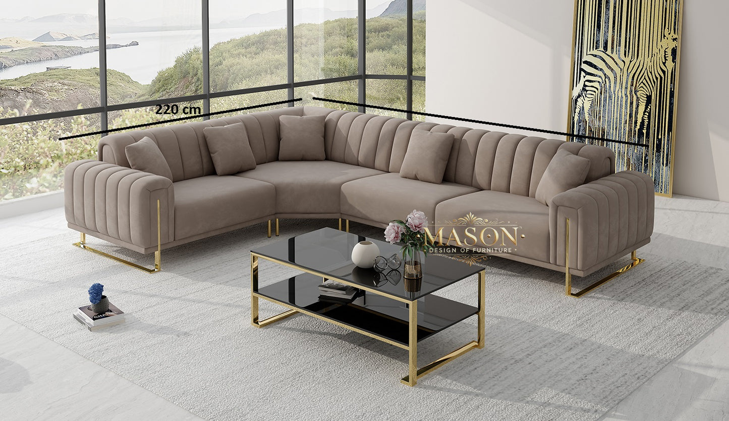 Luxus Sofa Wohnlandschaft L-Form Samt Taupe