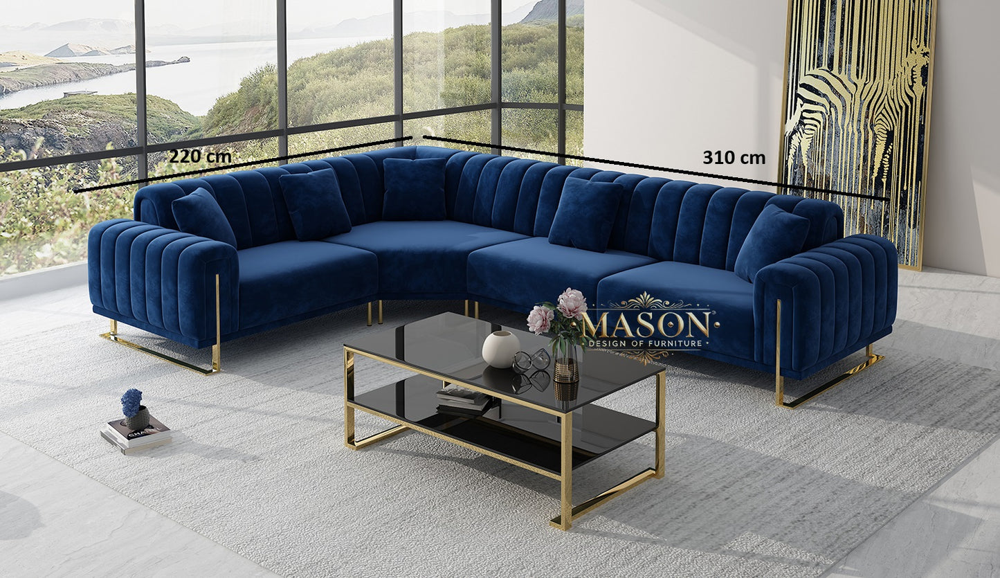 Luxus Sofa Wohnlandschaft L-Form Samt Blau