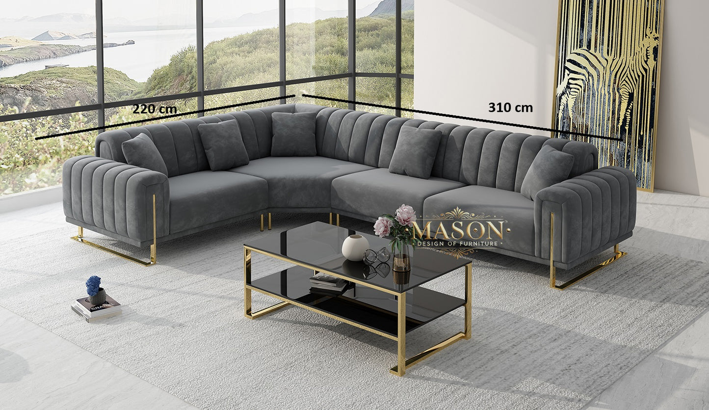 Luxus Sofa Wohnlandschaft L-Form Samt Grau