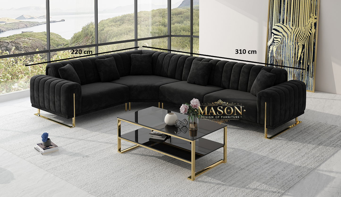 Luxus Sofa Wohnlandschaft L-Form Samt Schwarz